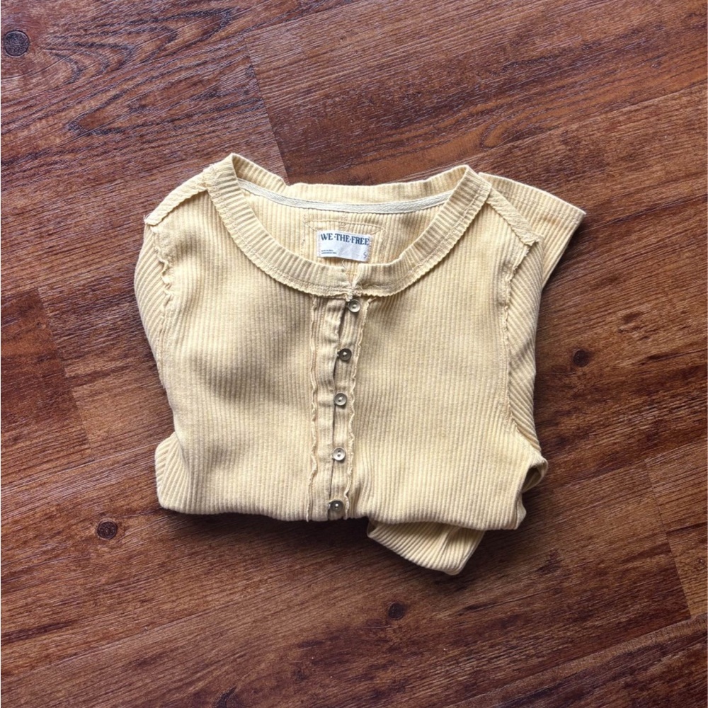 We The Free Ribbed Button-Up Top in Butter Yellow